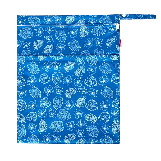 Damero 3Pcs Wet Dry Bag for Cloth Diaper, Swimsuit, Clothes, Ideal for Travel, Exercise, Daycare, Roomy and Water-Resistant(Blue Flowers)