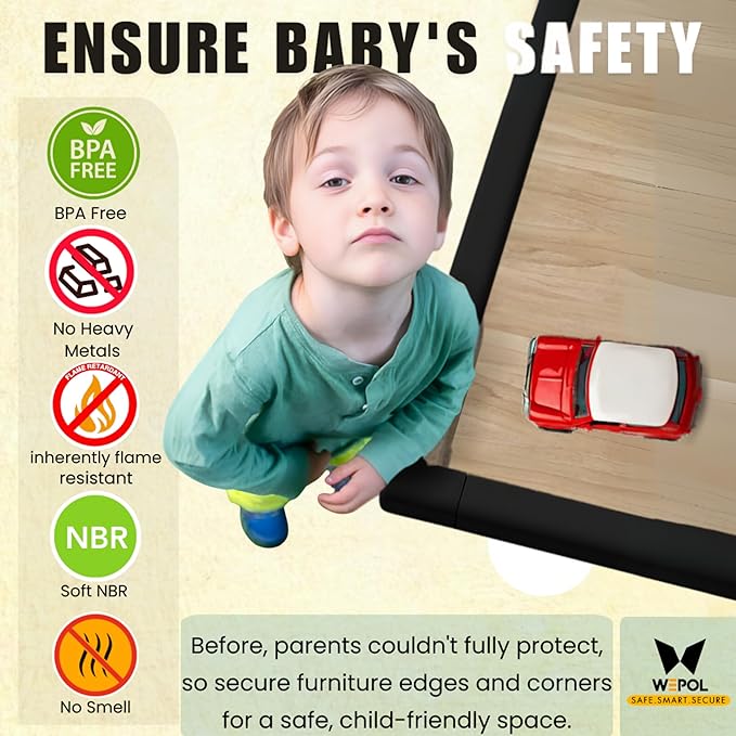 Table Edge Protector for Baby Proofing (18ft Edge & 8 Corners) Baby Proof Corners and Edges Guard, Soft NBR Rubber Foam 3M Adhesive, Furniture Corner & Edge Safety Bumpers for Table & Fireplace-Black
