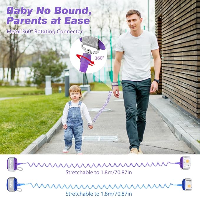 Toddler Leash 2Pack, Toddler Kids Harness Anti Lost Wrist Link with Magnetic Lock, Reflective Safety Walking Harness Wristband Leashes for 2,3,4 Years Old Boys Girls, Dark Blue+Dark Purple