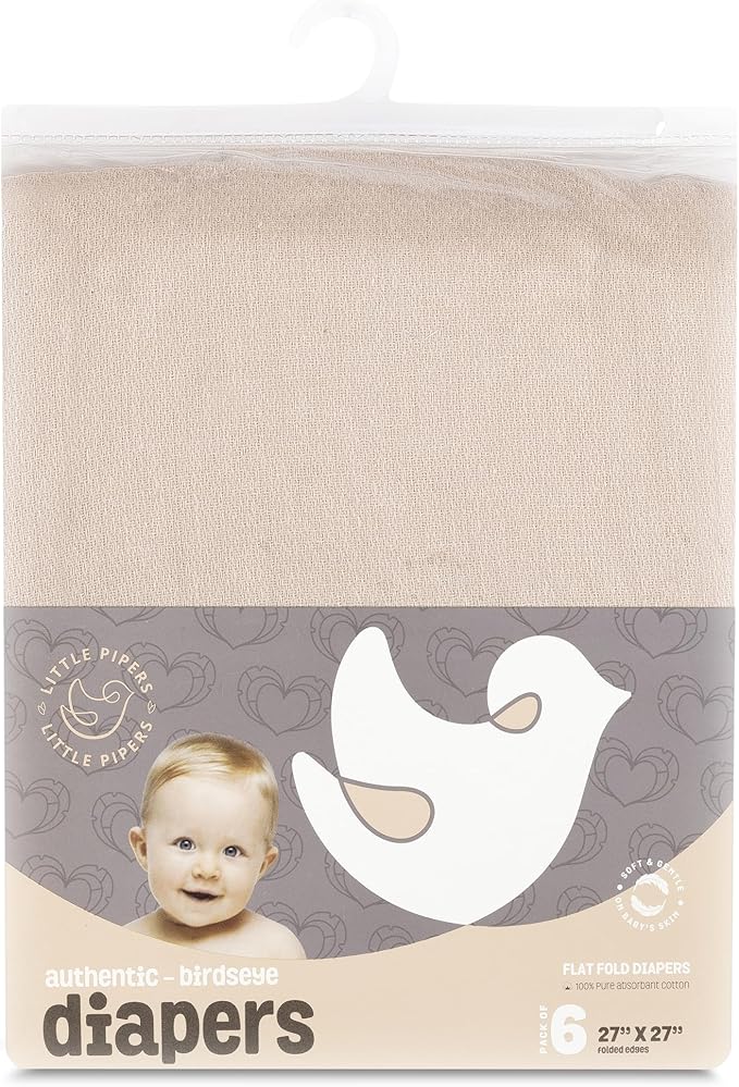 Deluxe 100% Natural Cotton Birdseye Cloth Diapers for Babies - Absorbent Cloth Diapers Burp Cloths - Oat - 6 Pack