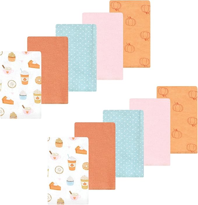Luvable Friends Hudson Baby Flannel Burp Cloths 10pk, Harvest Pumpkin Spice