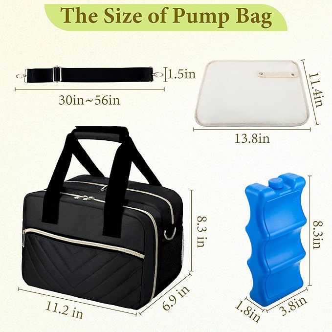 Breastmilk Cooler Bag with Ice Pack, Wearable Breast Pump Storage Bag, Insulated Bottle Travel Bag Compatible with Momcozy/Elvie/Willow, Fits Baby Bottles up to 9 Ounce with Shoulder Strap Black