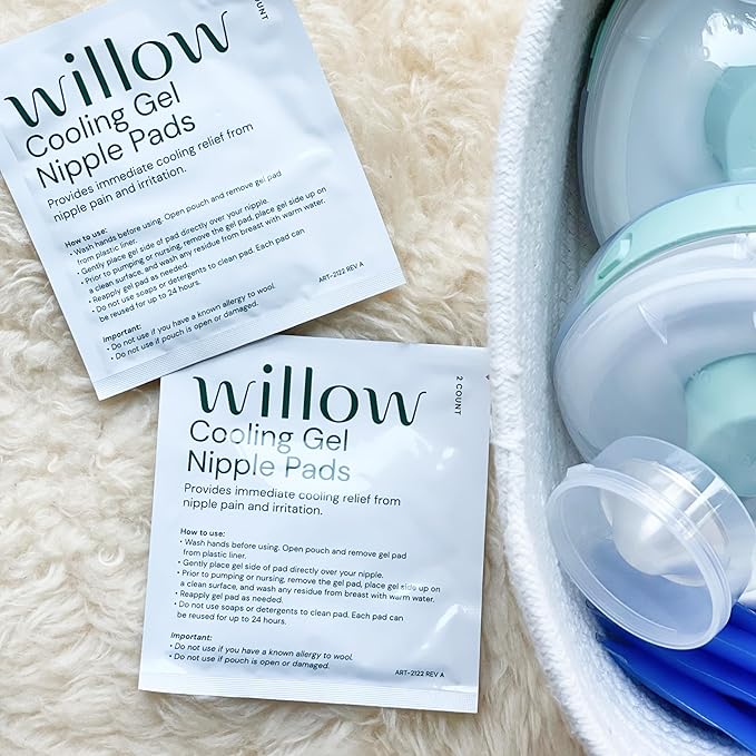 Willow Cooling Gel Nipple Pads for Breastfeeding, 6 Count, Soothing Nursing Pads for Sore Nipple Relief, Reuse for Up to 24 Hours and Enjoy Immediate Cooling Effect White