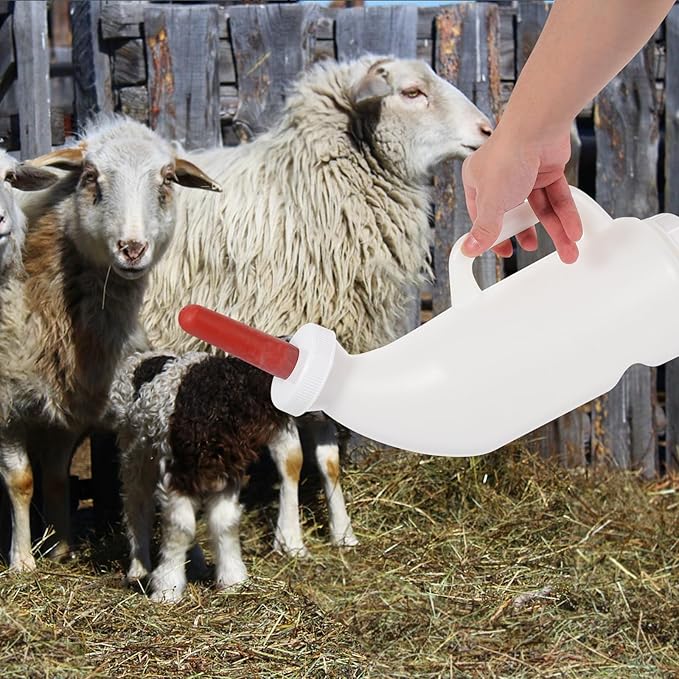 POPETPOP Calf Milk Feeder Bottle 1 Set Calves Nurser Bottles with Handle and Silicone Lamb Cow Nursing Feeding Bottle Farm Goats Milk Feeder Livestock Supplies