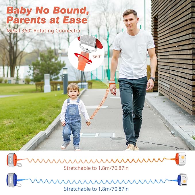 Toddler Leash 2Pack, Toddler Kids Harness Anti Lost Wrist Link with Magnetic Lock, Reflective Safety Walking Harness Wristband Leashes for 2,3,4 Years Old Boys Girls, Blue＋Orange