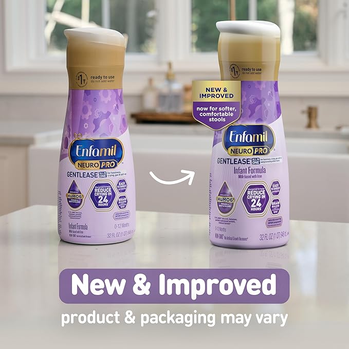 Enfamil NeuroPro Gentlease Ready-to-Feed with Smaller Proteins for Easy Digestion, Brain Supporting DHA, Prebiotic, HuMO6* Blend, Baby Formula for easing Fussiness, Crying, Gas, Spit-up in 24hrs, 32 Fl Oz,Liquid, Pack of 6