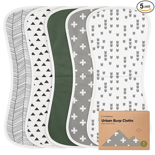 Organic Burp Cloths Baby Boy & Girl - 5-Pack Super Absorbent Cotton Burping Cloths for Babies, Soft & Plush Newborn Spit Up Rags, Infant Towels for Milk Spit Up, Unisex, Large 21" x 10" (Crossroads)