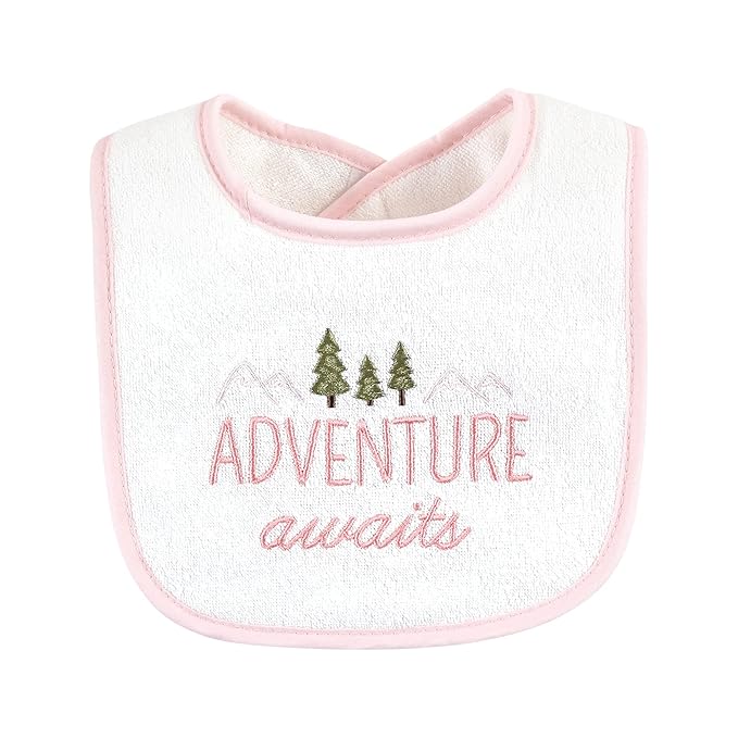 Hudson Baby Unisex Baby Cotton Terry Drooler Bibs with Fiber Filling, Girl Moose Bear, One Size