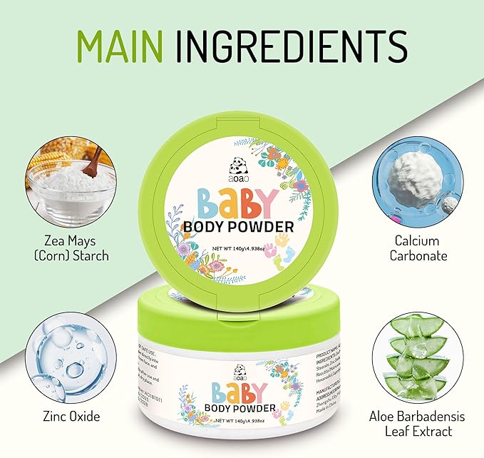 Baby Body Powder with Puff, Natural Cornstarch-Based Talc-Free Dusting Powder with Zinc Oxide & Aloe, Gentle Soothing Absorption & Chafe Protection, Newborn to Toddler, Family-Friendly Care, 5oz-2pack
