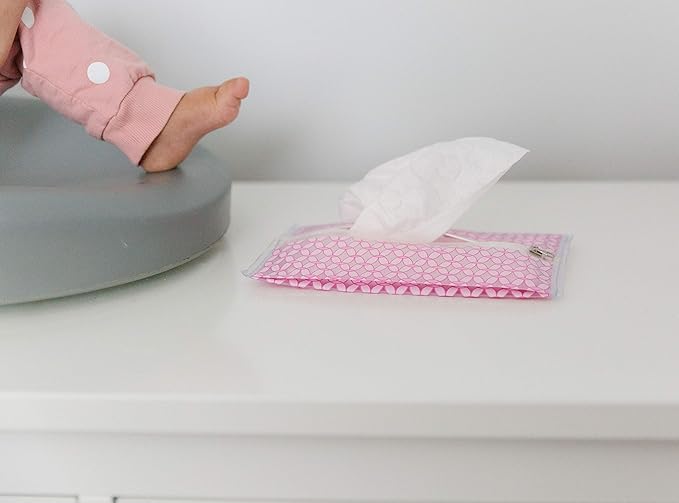 Butipods Reusable Stay Moist Wet Wipe Pouch | Slim Case Travel Holder | Great for Hand and Face Wipes | Set of 2 (Blush Pink Tiles)