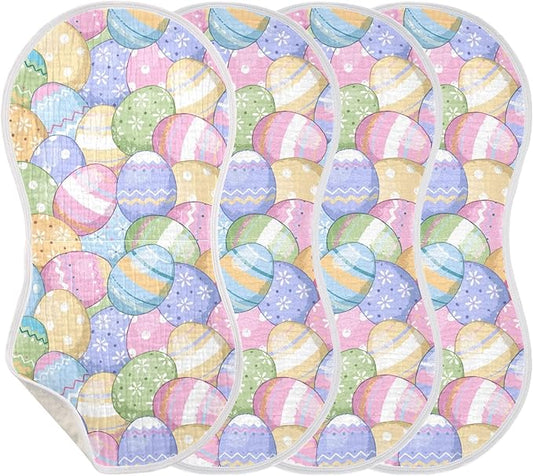 Muslin Burp Cloths for Baby Boys and Girls - 4-Pack Ultra Absorbent Easter Eggs Muslin Washcloths, Newborn Towel, Milk Spit Up Rags, Burp Cloth Bib for Unisex, 22 x 11 Inch