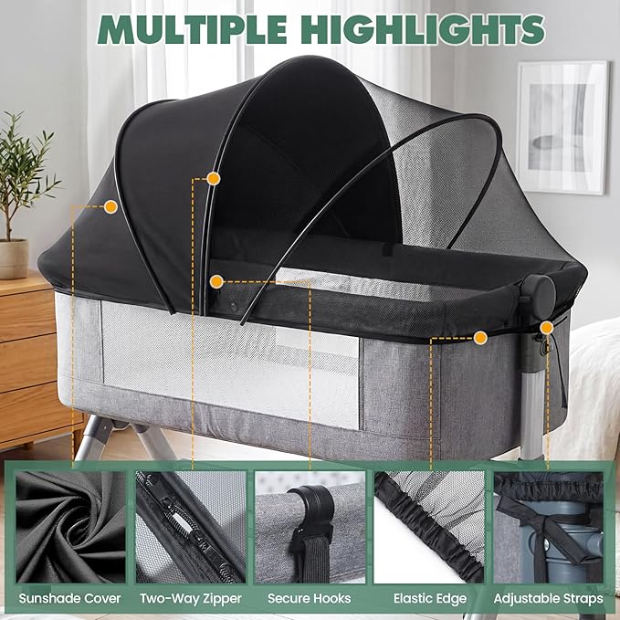 Orzbow Bassinet Cover for Cats - Breathable Mosquito Net Cover for Cradles/Travel Cribs/Mini Cribs, Baby Mosquito Net to Keep Pets Out, Baby Bassinet Accessories, Two-Way Self-Locking Zippers, Black