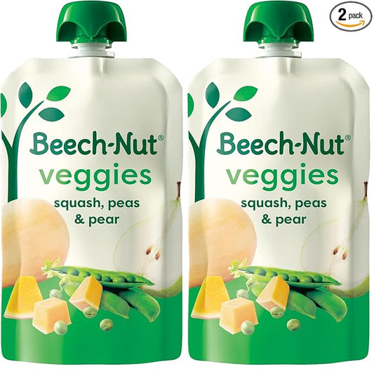 Beech-Nut Baby Food Pouches, Squash Peas Pears Veggie Puree Baby & Toddler Food, 3.5 oz (24 Pack)