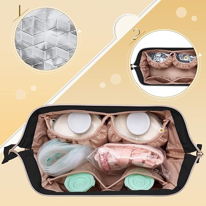 Fasrom Wearable Breast Pump Bag Compatible with Momcozy, Medela and Elvie Pumps, Double Layer Pump Carrying Case with Waterproof Mat and Insulated Pockets for Working Moms, Black (Bag Only)