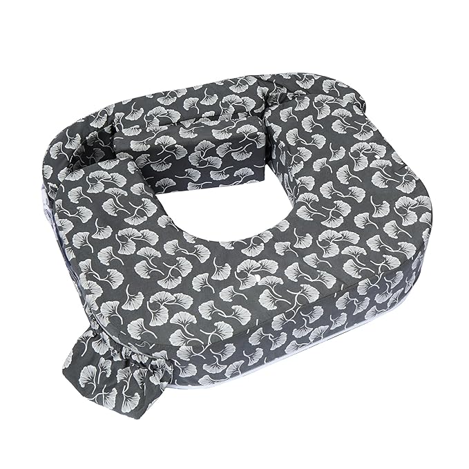 My Brest Friend Twin Nursing Pillow - Enhanced Comfort with Slipcover - Ergonomic Breastfeeding Pillow for Ultimate Support - Adjustable Nursing Pillow with Handy Side Pocket, Grey/Wht Flwg Fans