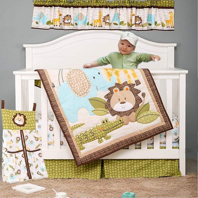 Green Lion Nursery Diaper Stacker 1 PC Embroidery Animal Diaper Hanging Bag for Baby Boy (Green Lion)