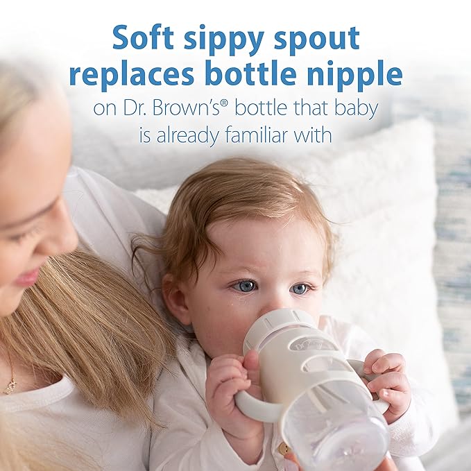 Dr. Brown's Milestones Wide-Neck Sippy Bottle with 100% Silicone Handles, Easy-Grip Bottle & Options+ Wide-Neck Baby Bottle Sippy Spout, 2Count