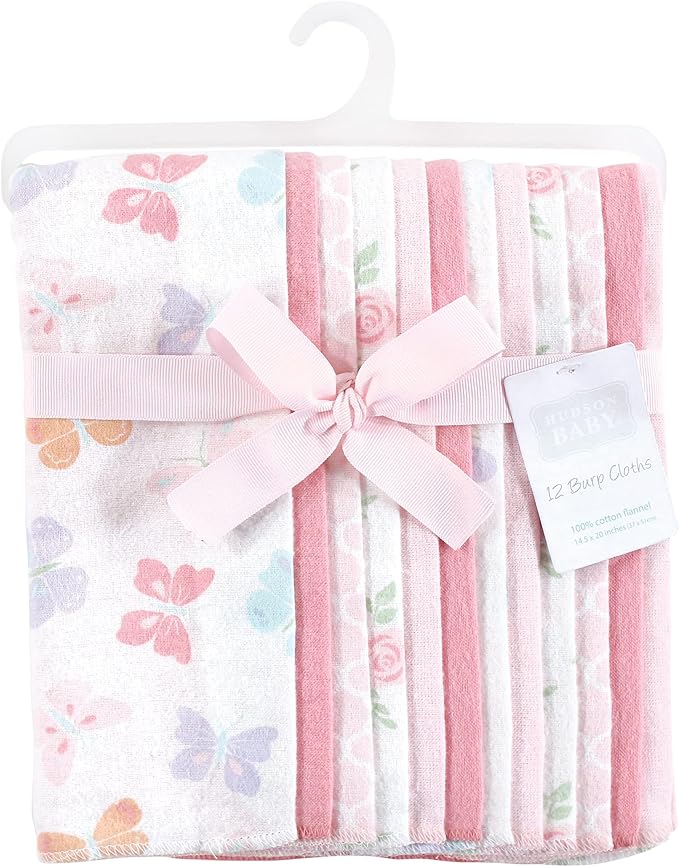 Hudson Baby Unisex Baby Cotton Flannel Burp Cloths Bundle, Pastel Butterfly, One Size