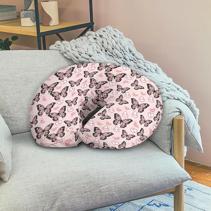 Pink Butterfly Nursing Pillow Cover for BAB, Stretchy Breastfeeding Pillow Slipcover for Bottle Feeding, Easy to Clean Custom Gifts for Toddler Infant