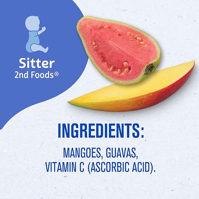 Gerber Infant, Baby Food, 2nd Foods for Babies, Puree Jar, Fruit Mango Guava 4oz Jar, 10 Count