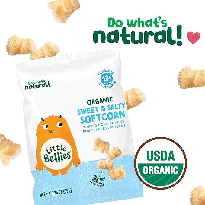 Little Bellies Organic Sweet & Salty Softcorn Toddler Snack (5 x 1.25 oz Individual Packs)
