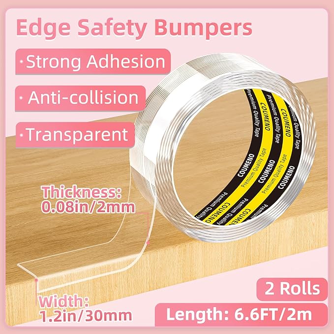 Clear Edge Protector & Corner Guards 2 Packs,1.2in(W) x 6.6FT（L, Baby Proof Corner Protectors for Furniture,Table Bumper for Baby Safety, Sharp Edge Protector for Drawers, Tables, Cabinets