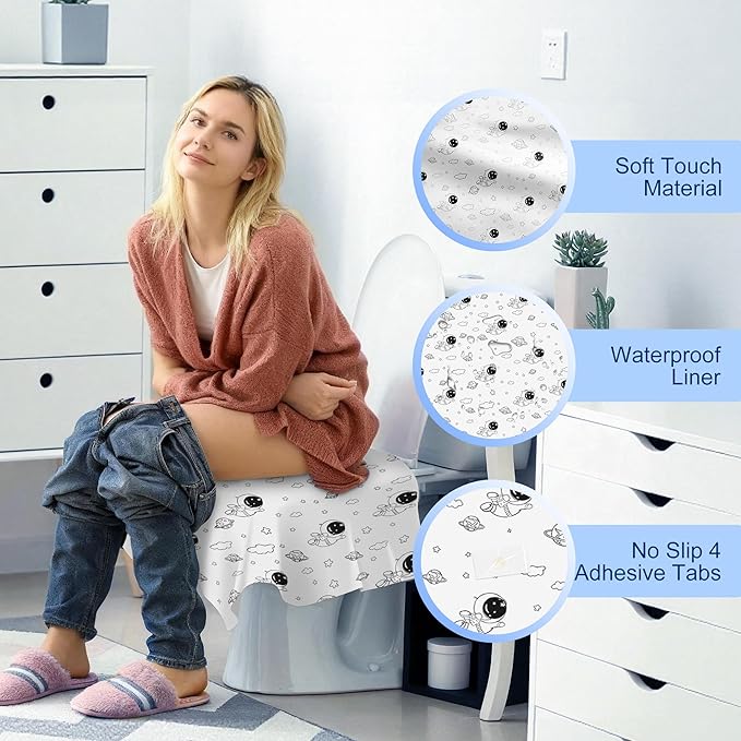 20 Pcs Toilet Seat Covers Disposable for Kids&Toddlers&Adult, Extra Large Individually Wrapped Portable Package for Travel Toddlers Potty Training in Public Restrooms (Space Theme)