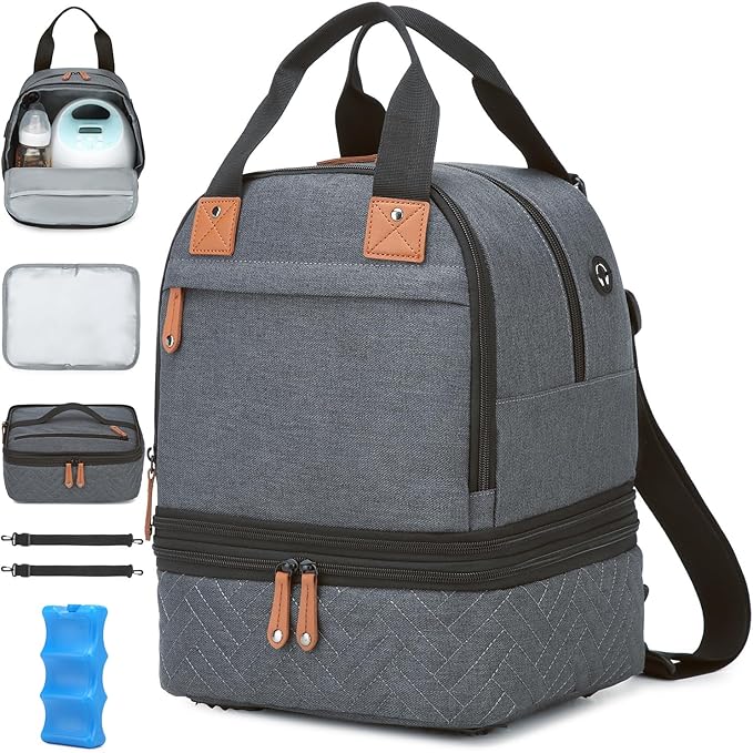 Breast Pump Bag for Spectra S1/S2 - Spectra Pump Bag with Ice Pack & Waterproof Mat, Portable Breast Milk Cooler Case for Work, Travel and Family Use, Deep Grey