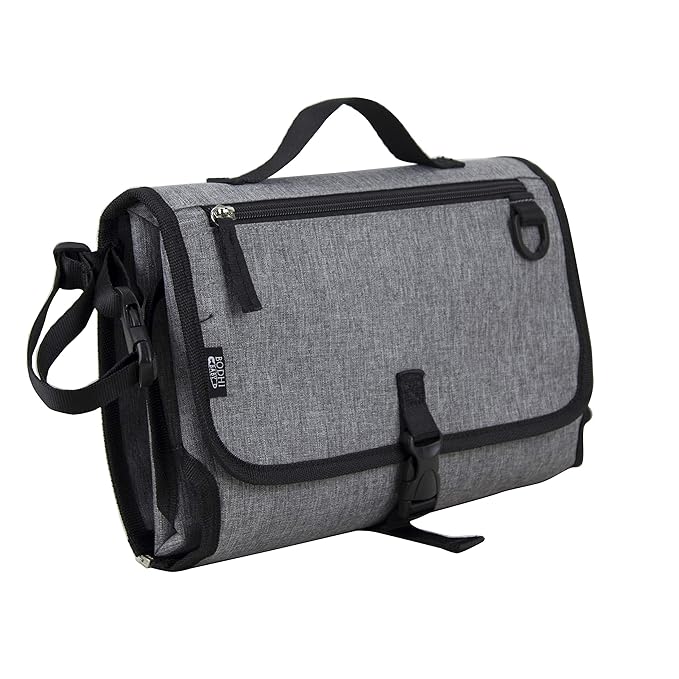 BODHI Baby Portable Water Resistant Diaper Changing Pad & Diaper Changing Kit Travel Bag Baby Station On The Go, Mid Gray Chambray