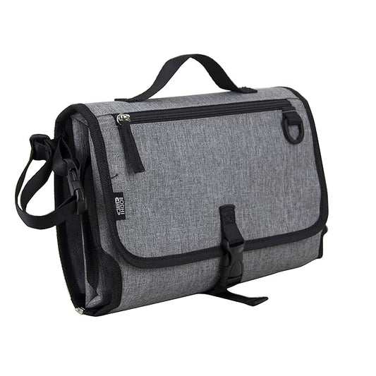 BODHI Baby Portable Water Resistant Diaper Changing Pad & Diaper Changing Kit Travel Bag Baby Station On The Go, Mid Gray Chambray