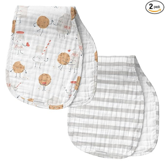 Stephen Joseph, Muslin Baby Burp Cloths, 2-Pack 100% Cotton, Burp Cloth for Baby Boys and Girls, Milk and Cookies