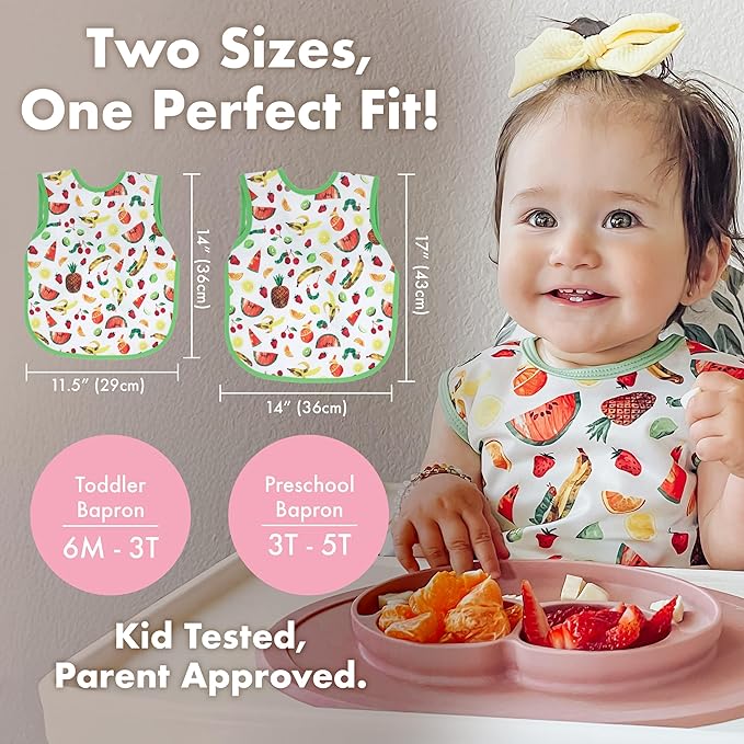 BapronBaby Watermelon Stripes Bapron - No Neck Tie Safer Bib for Baby & Toddler - Soft Waterproof Stain Resistant - Machine Washable - Sz Preschool 3-5yrs