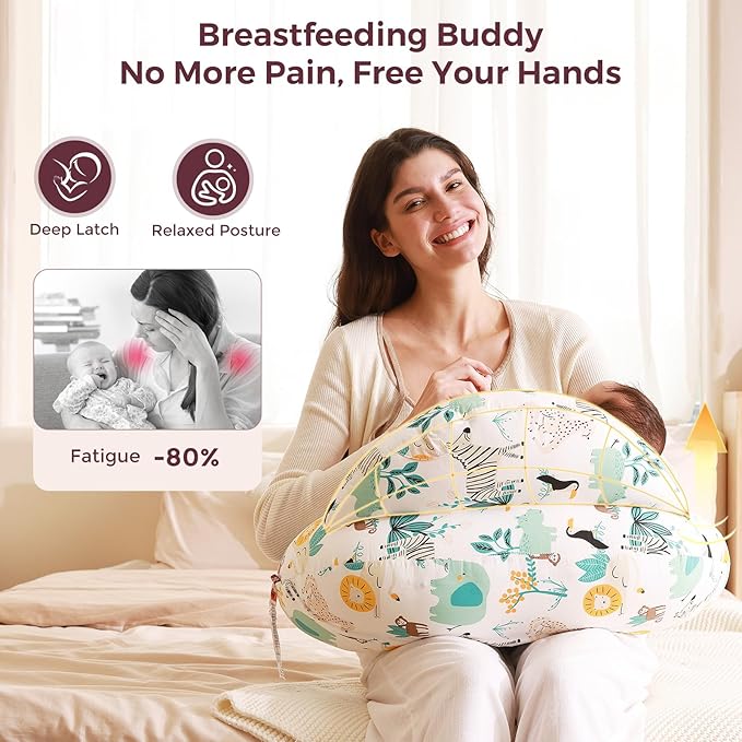 Momcozy Innovative Safety Guard Nursing Pillow for Breastfeeding- Wider Feeding Pillows for More Support for Mom & Baby- Easier Nursing & Hand Free- Fit for All, Removable Cotton Cover