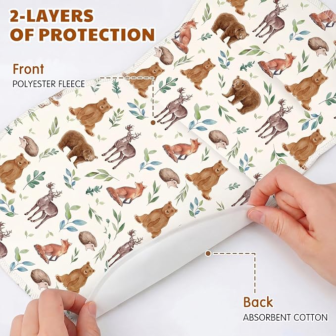 SmoothNovelty 5 Pack Woodland Animal Baby Burp Cloths Soft Absorbent Burping Rags for Newborns 19"x9" Spit up Cloths for Boy Girl Newborn Baby Shower Registry Gifts Set Nursery Decor