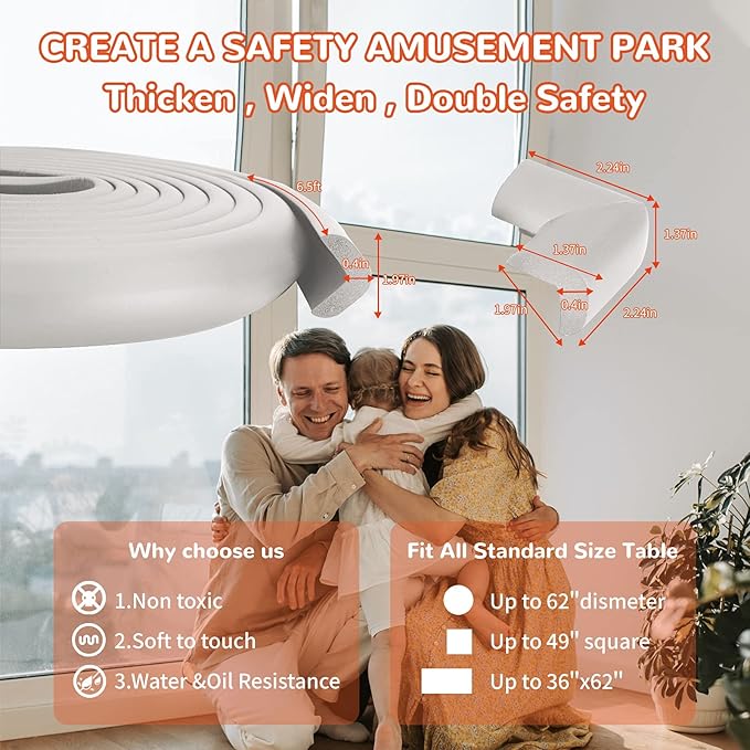 Baby Proofing Edge and Corner Guards, Safety 3M Pre-Taped Furniture Bumper, Gray, Heavy-Duty (Gray, 16.4 Feet + 8 Corner)