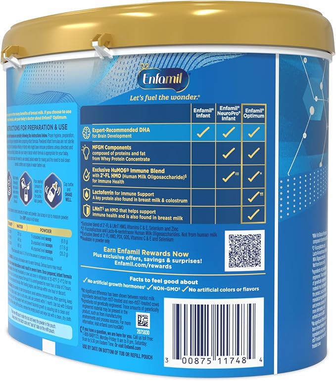 Enfamil Optimum (Enspire), Our Closest Formula to Breast Milk, Immune-Supporting Lactoferrin and Brain-Supporting DHA Baby Formula, Powder 20.5 Oz Tub (Pack of 3)