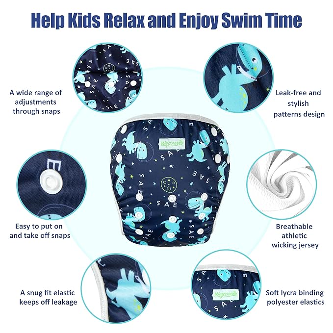 wegreeco Baby & Toddler Snap One Size Adjustable Reusable Baby Swim Diaper (Dinosaurs, Small, 3 Pack)