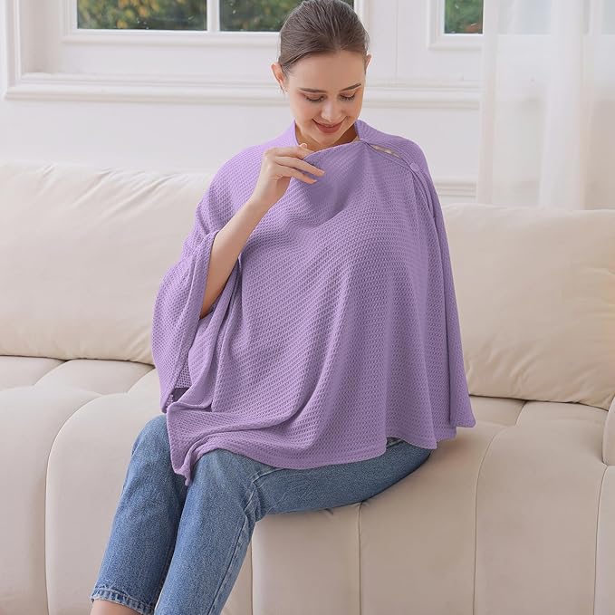 Knit Nursing Cover for Baby Breastfeeding, Breathable and Soft, Wide Neck with Stretch for Easy View (Purple)