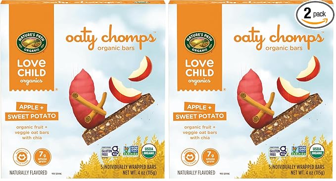 Love Child Organics Oaty Chomps Apple + Sweet Potato Snack Bars, 4 oz (Pack of 2), Gluten Free, Non-GMO, by Nature's Path