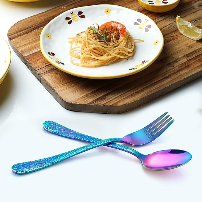 LIANYU 10-Piece Kids Silverware Set, Rainbow Toddler Utensils Flatware Set, Stainless Steel Child Preschooler Cutlery Set, Includes 5 Kids Spoons, 5 Kids Forks, Dishwasher Safe