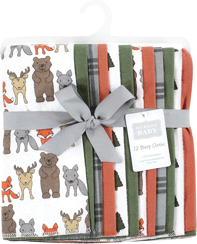 Hudson Baby Unisex Baby Cotton Flannel Burp Cloths Bundle, Wild Forest, One Size