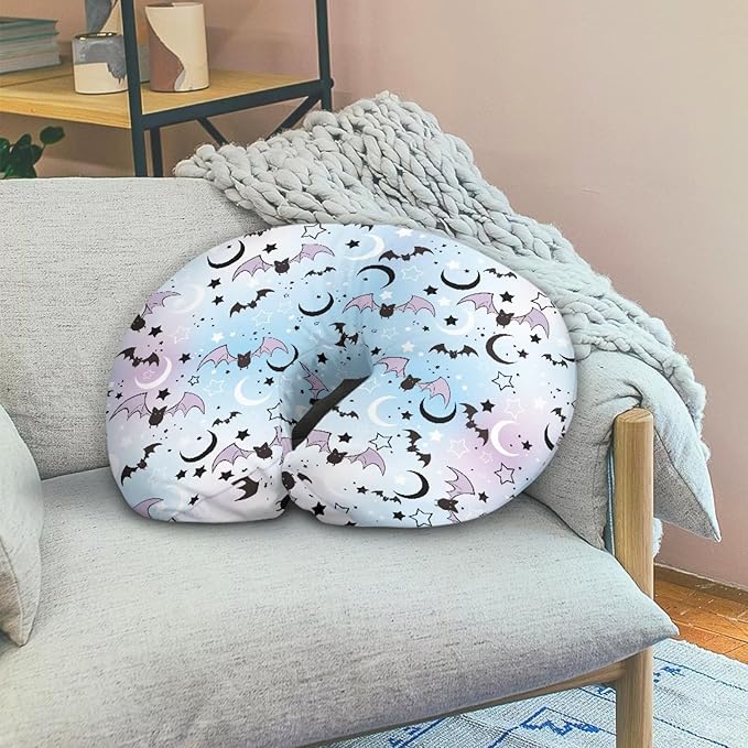 Moon and Cartoom Bats Baby Nursing Pillow Cover Baby Breastfeeding Slipcover Infant Newborn Nursery Bottle Pillowcase Stretchy Replaceable Pillow Cover Slipcover Halloween Decor