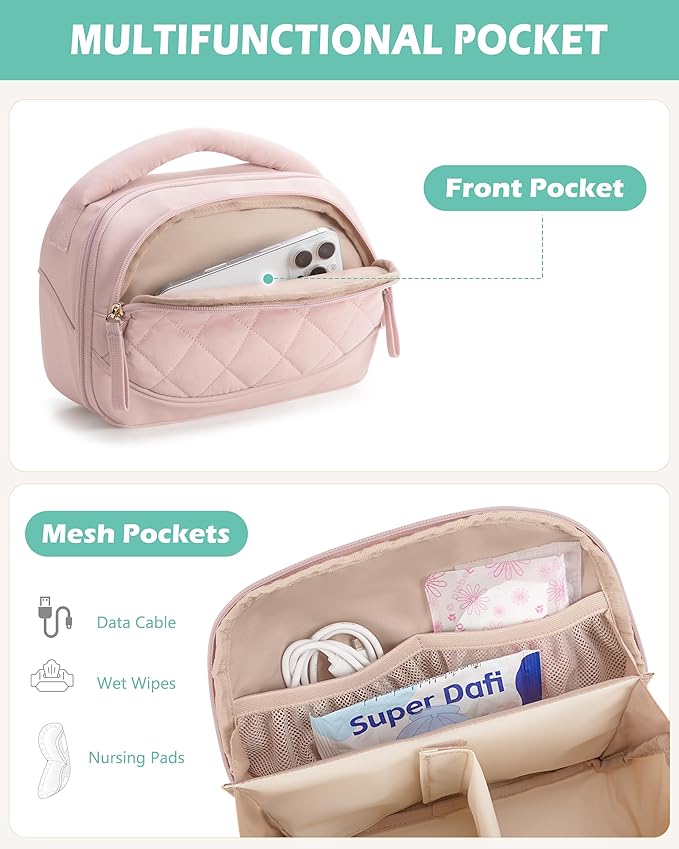 Wearable Breast Pump Bag Compatible with Momcozy, Medela and Eufy Pumps, Portable Pumping Bag with Handle for Work, Travel, and Family Use, Pink
