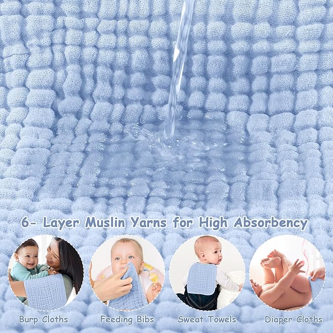 Looxii Muslin Burp Cloths 100% Cotton Muslin Cloths 12 Pack Large 20''x10'' Extra Soft and Absorbent Baby Burping Cloth for Boys and Girls (Multicolor)