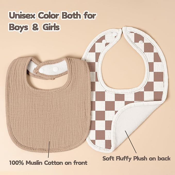 Susurration Muslin Baby Bibs 8 Pack Bandana Drool Bibs, Soft Square Adjustable Baby Drooling Bibs for Unisex Girls & Boys
