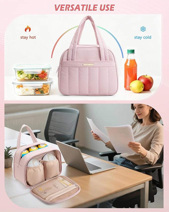 Marscamd Quilted Wearable Breast Pump Bag with Cooler Compartment, Wearable Pump Case Compatible with Momcozy and Most Brand Hands-Free Breast Pumps, Pink