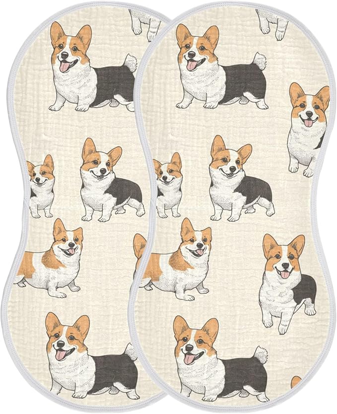 Cute Corgis Dogs Burp Cloths Baby Boys Girls Absorbent Soft Cotton Burping Cloths Rags 2 Pack
