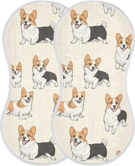 Cute Corgis Dogs Burp Cloths Baby Boys Girls Absorbent Soft Cotton Burping Cloths Rags 2 Pack