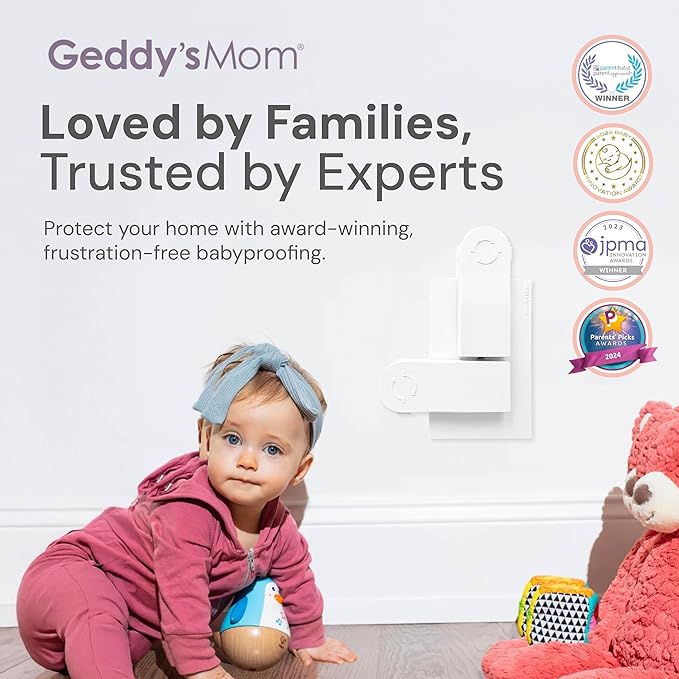 Self-Closing Outlet Cover Plate System by Geddy’s Mom – Automatic Child Safety that Covers Outlets When Unplugged, Shut Your Face, Easy Install, Award-Winning Baby Proofing for 1-Screw Duplex Outlets