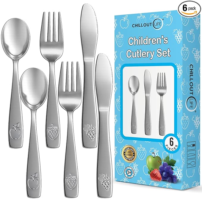 6 Piece Stainless Steel Kids Silverware Set - Child and Toddler Safe Flatware - Kids Utensil Set - Metal Kids Cutlery Set Includes 2 Small Kids Spoons, 2 Forks & 2 Knives